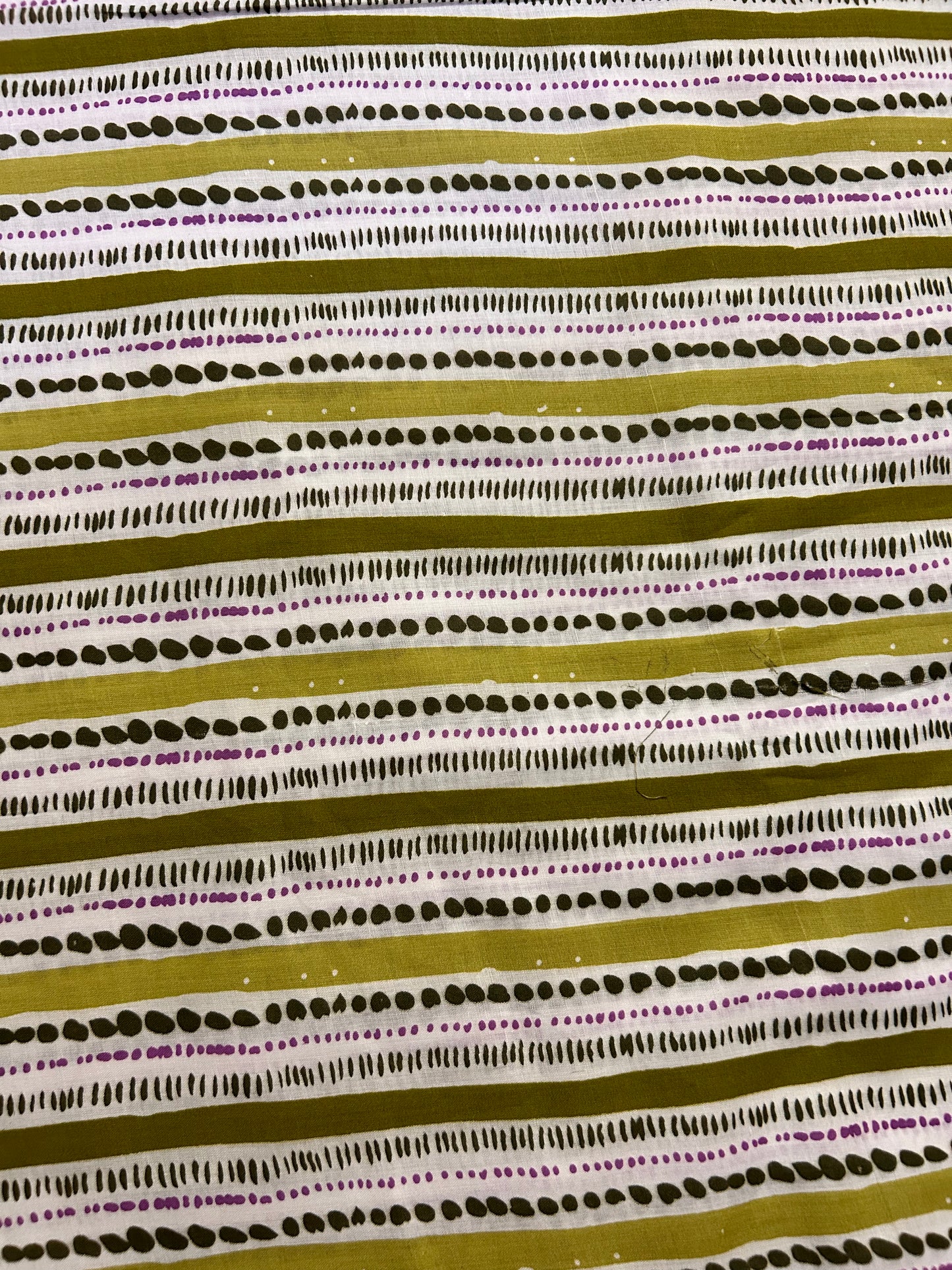 Olive Green And White Stripped Cotton Fabric