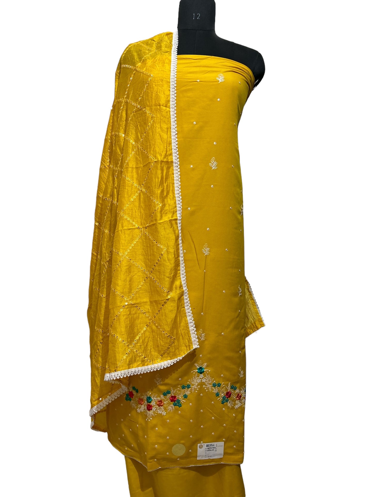 Elegant Yellow Muslin Suit with Exquisite Embroidery