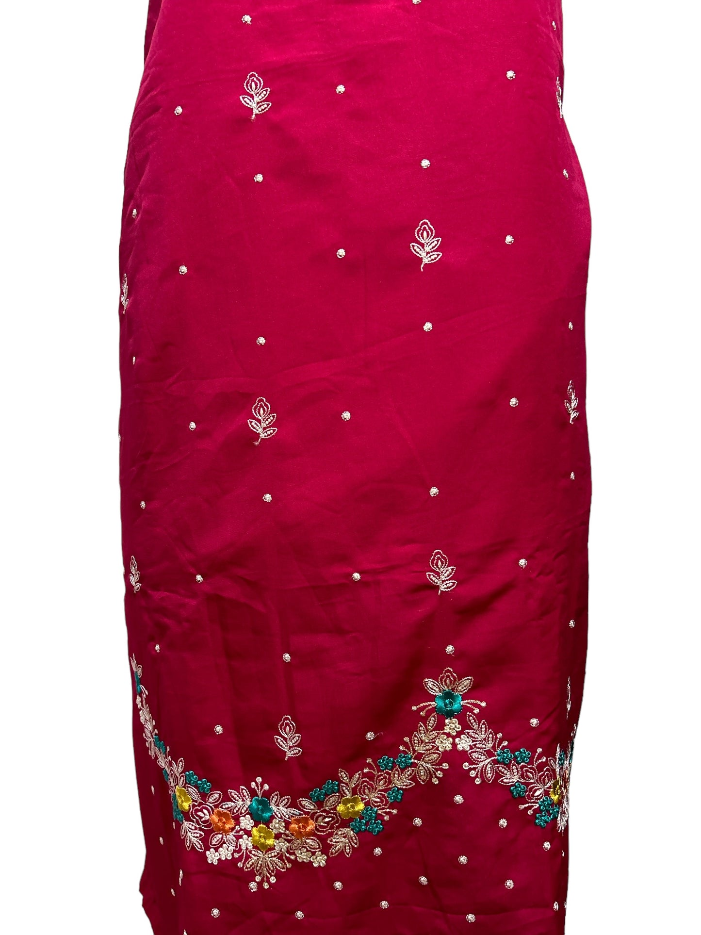 Elegant Hot Pink Muslin Suit with Exquisite Embroidery