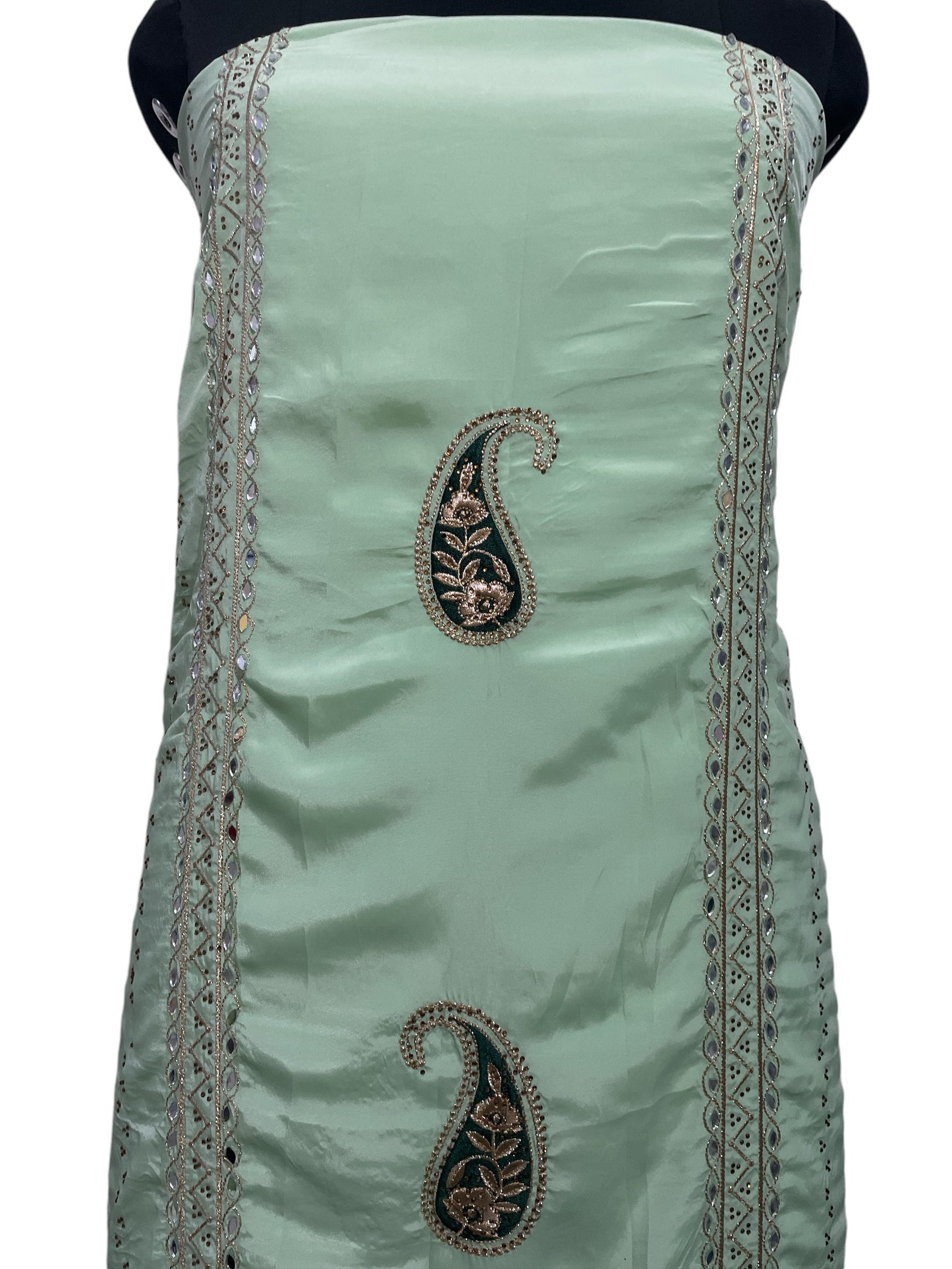 Elegant Crepe Green Party Wear Suit with Exquisite Embroidery and Mirror Work