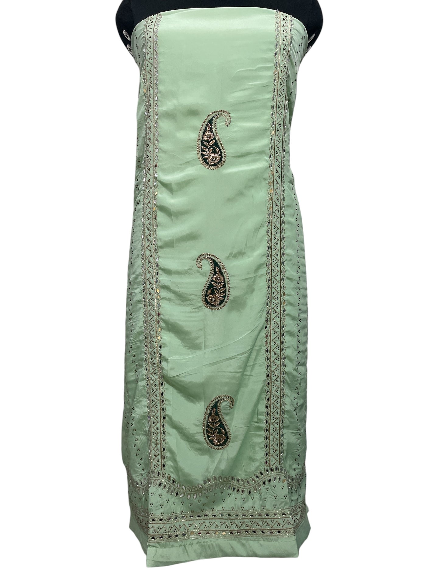 Elegant Crepe Green Party Wear Suit with Exquisite Embroidery and Mirror Work