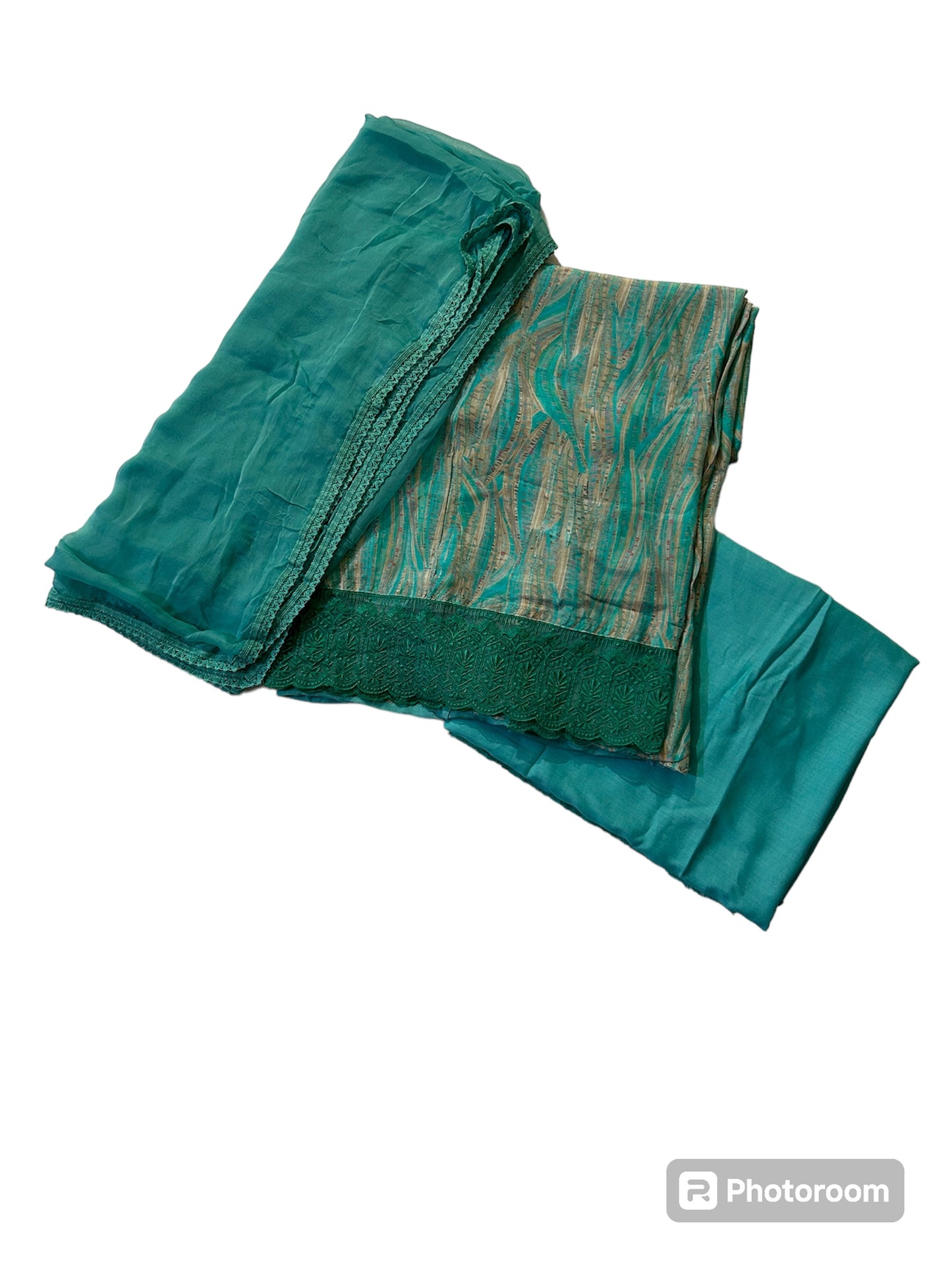 Unstitched Muslin Suit in Blue Green