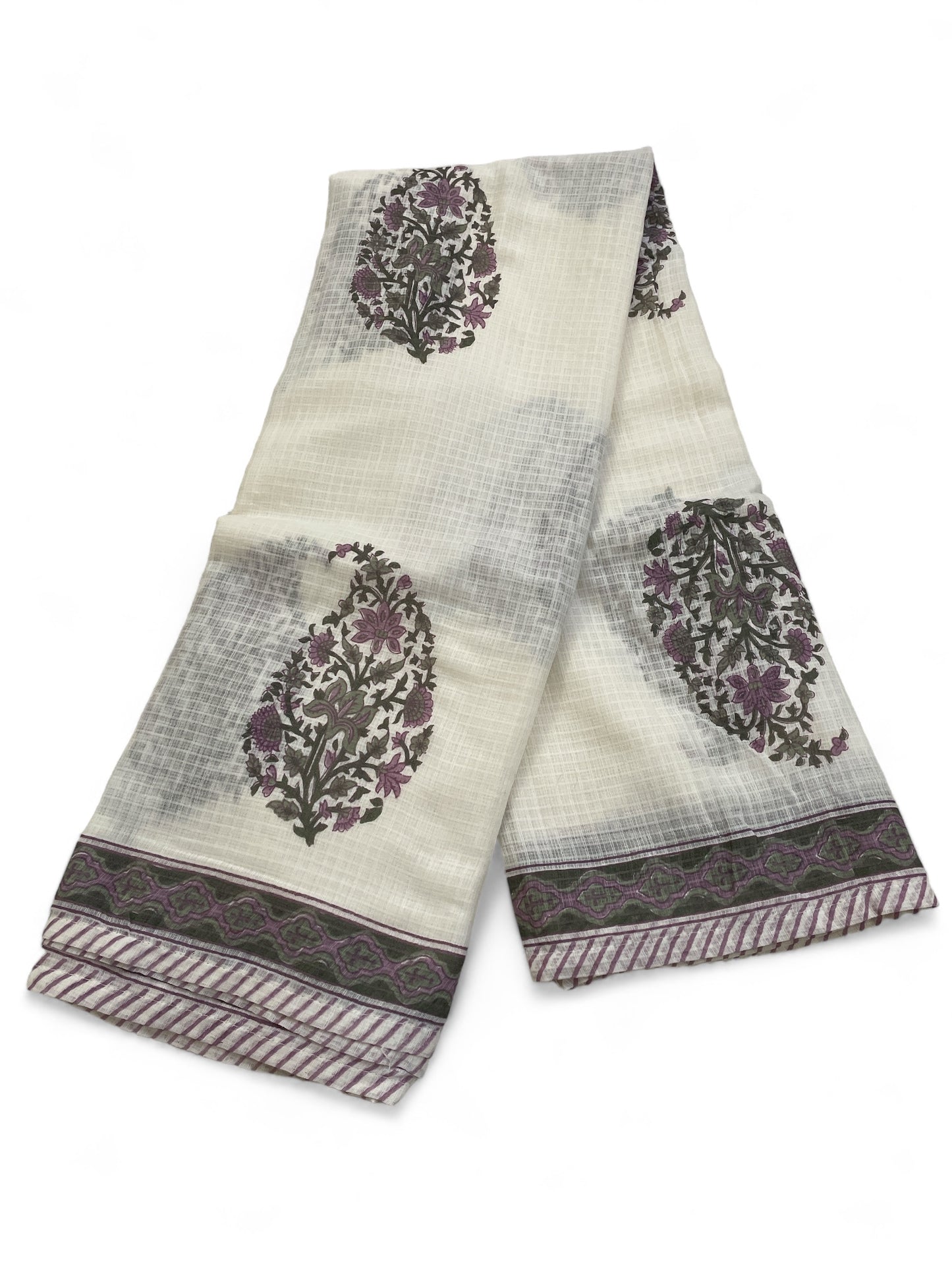 Unstitched Purple Cotton Suit with Lace Detailing and Printed Dupatta