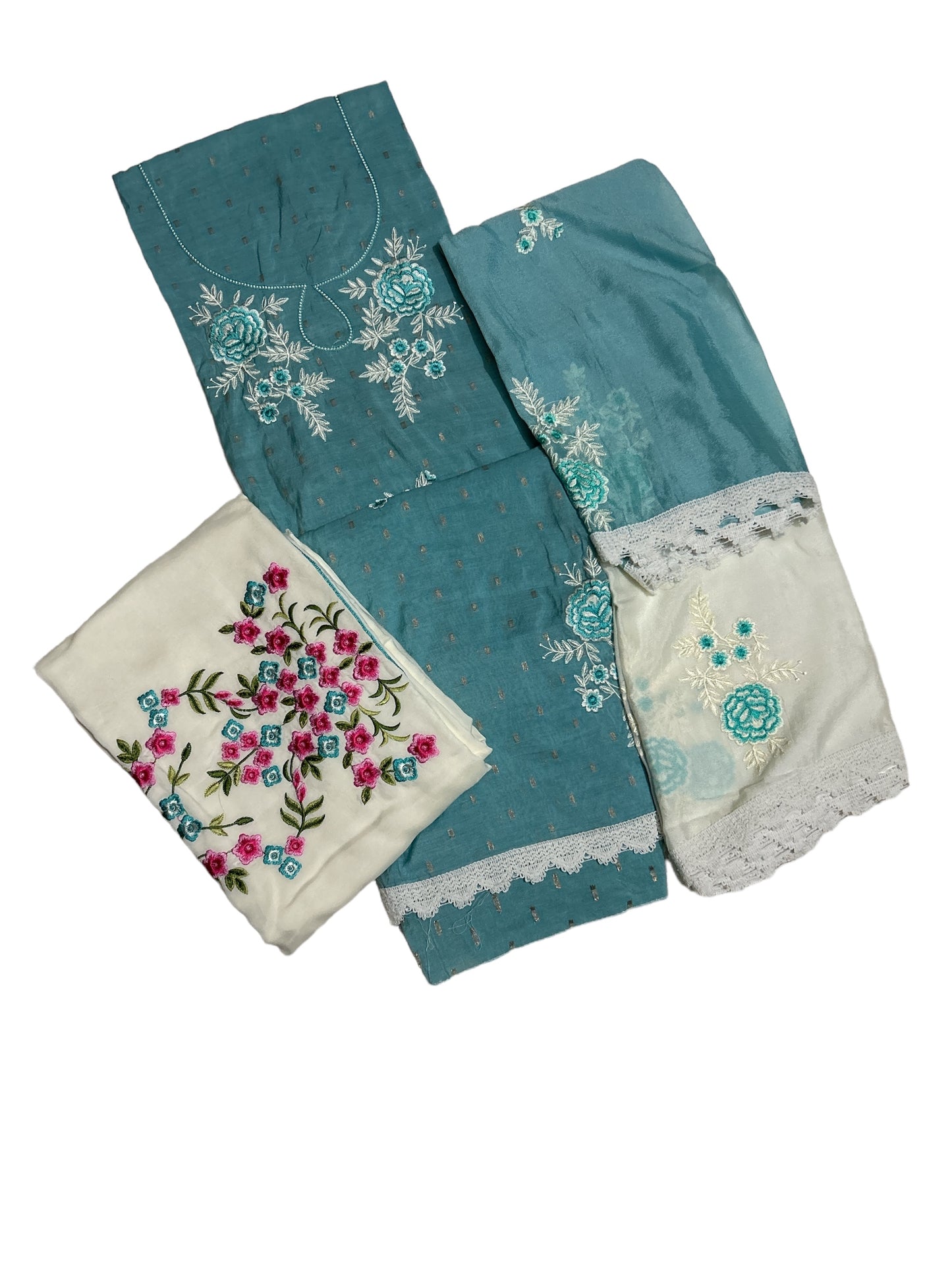 Sky Blue Chanderi Silk Suit: Embroidered Elegance with Viscose Comfort