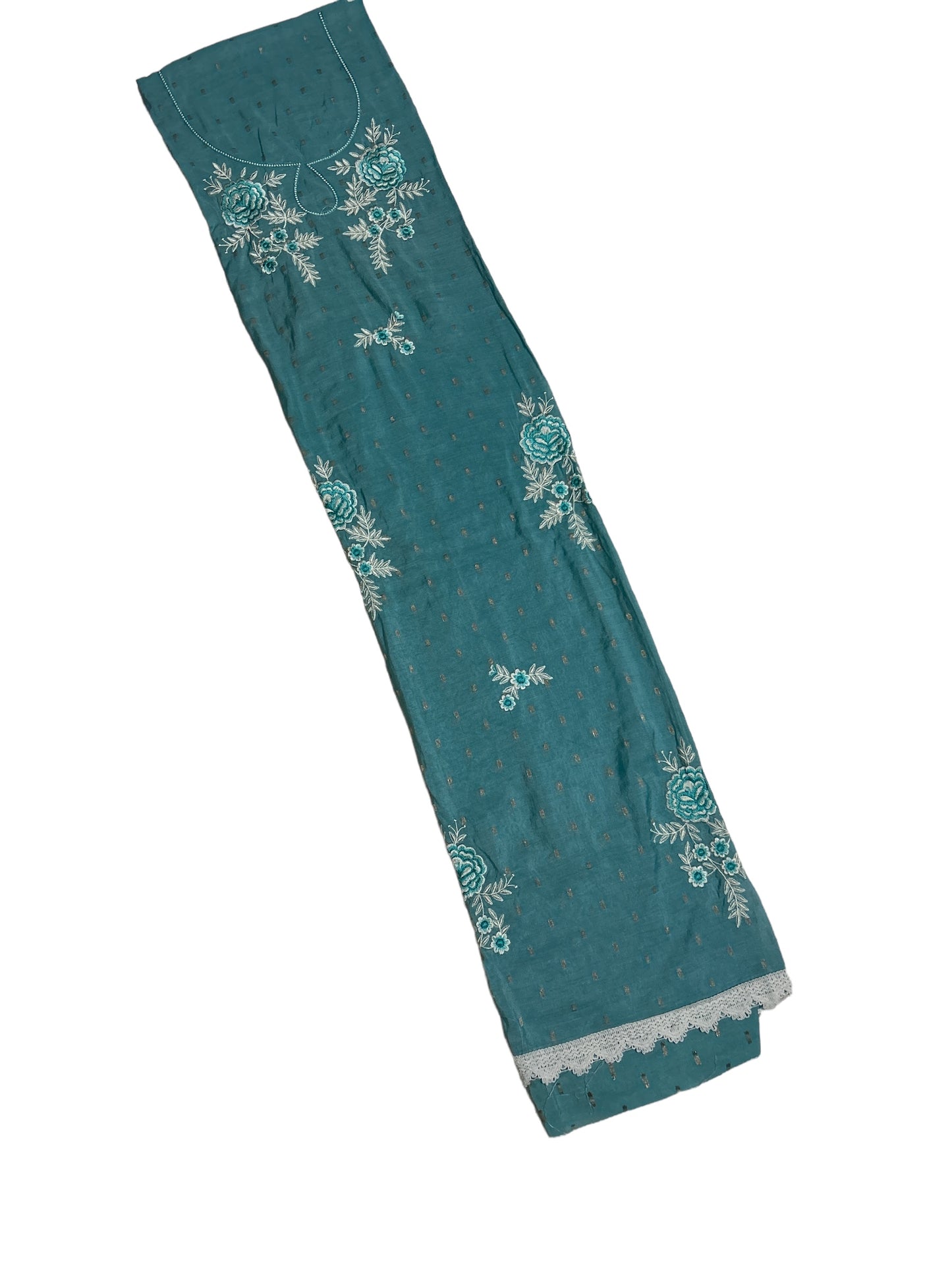 Sky Blue Chanderi Silk Suit: Embroidered Elegance with Viscose Comfort