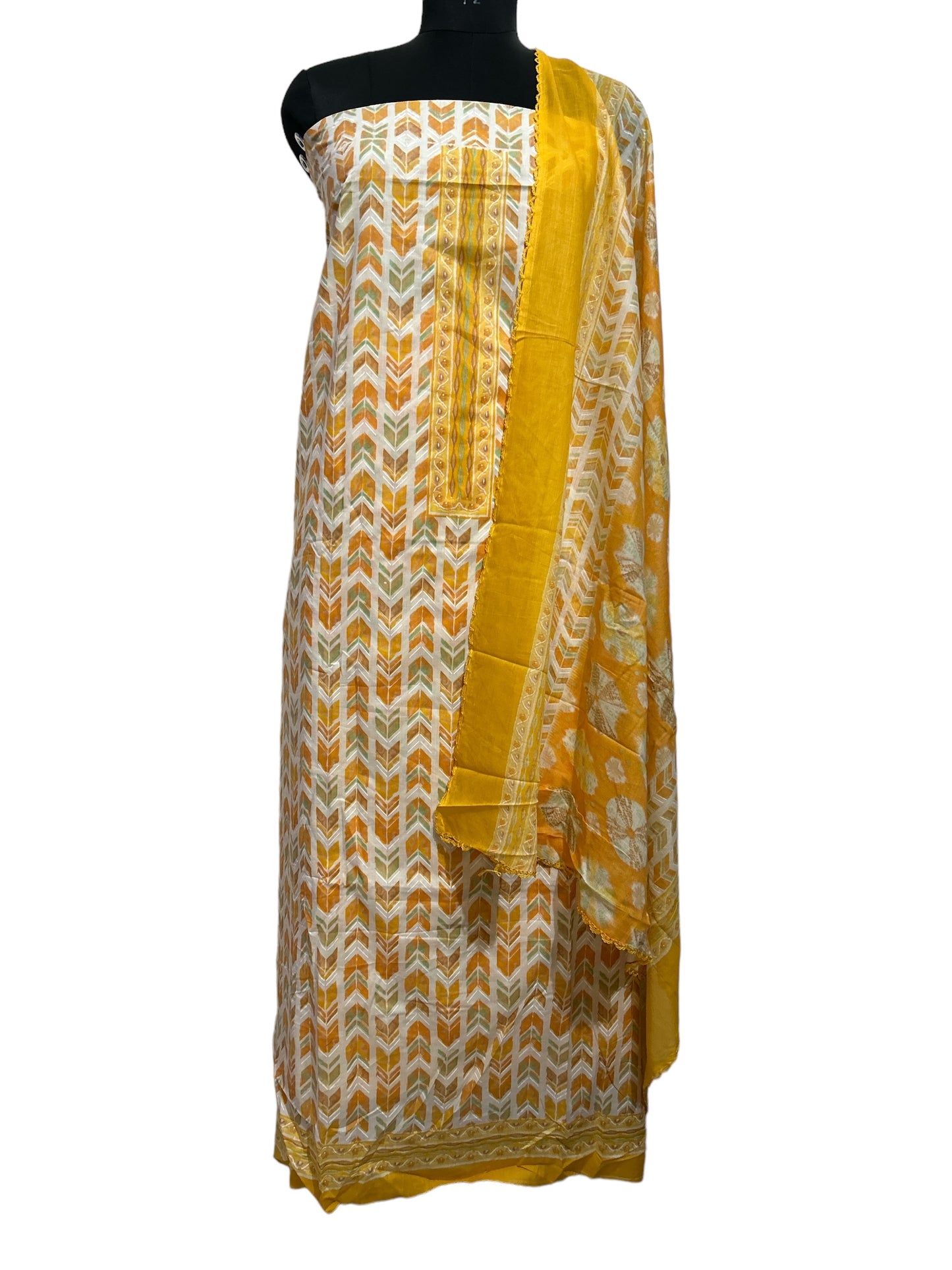 Yellow Printed Cambric Cotton Suit with Dupatta