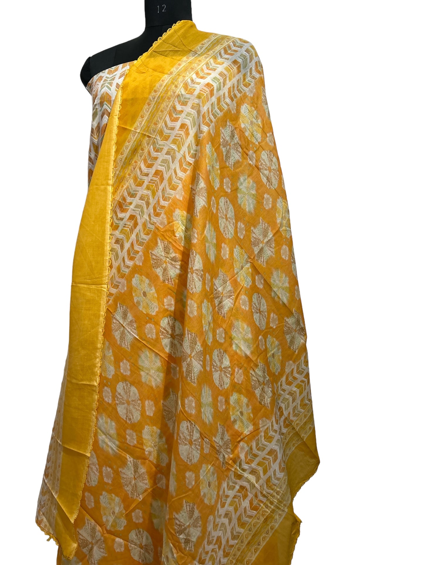 Yellow Printed Cambric Cotton Suit with Dupatta