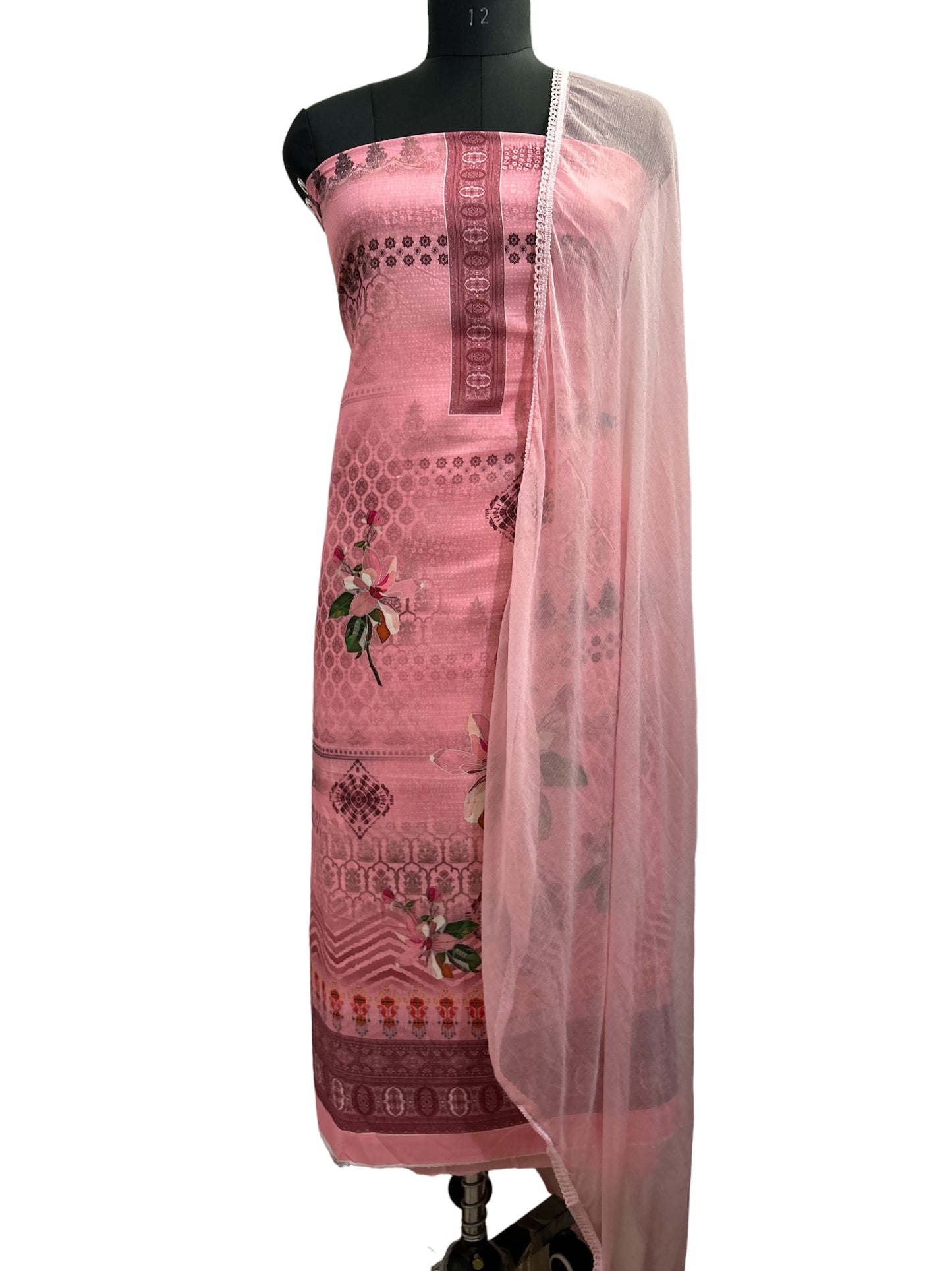 Cotton Printed Pink Suit with Classic Bottoms