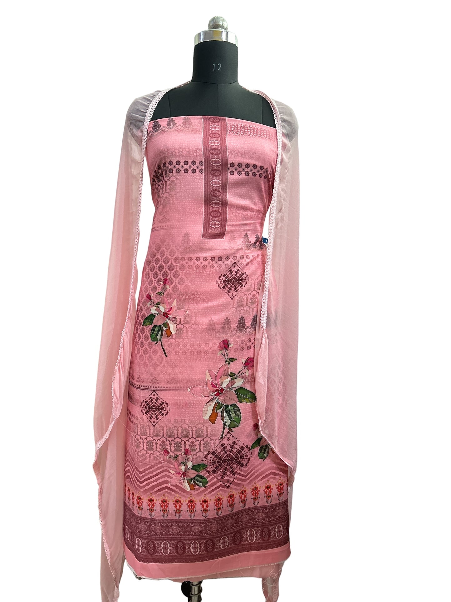 Cotton Printed Pink Suit with Classic Bottoms