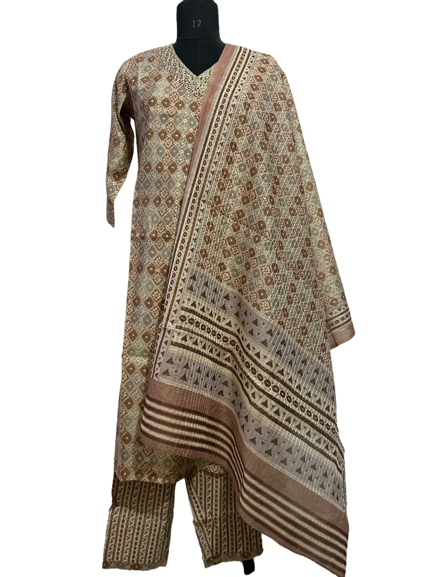 Stitched Golden Brown Muslin Suit with Palazzo Pants