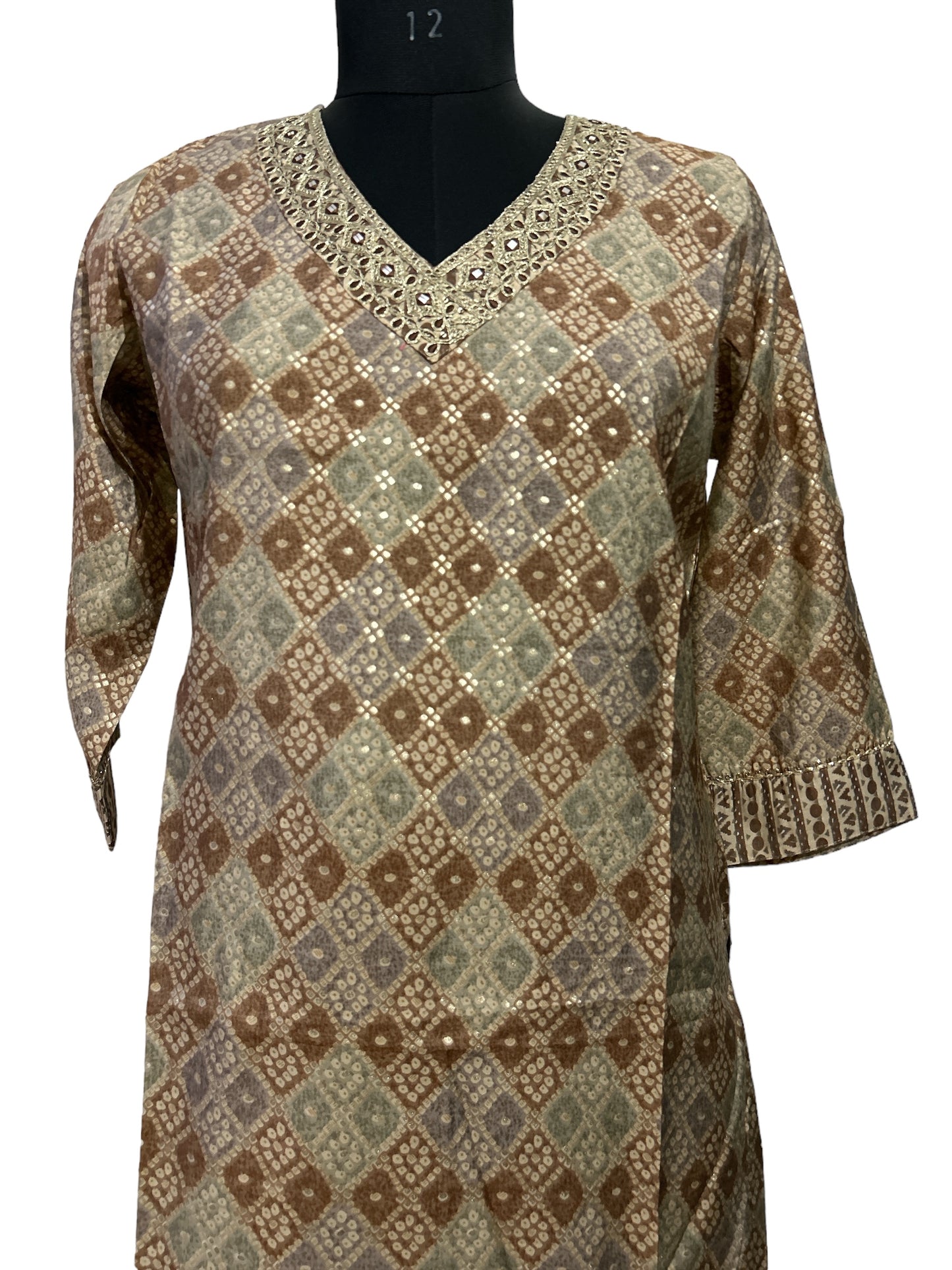 Stitched Golden Brown Muslin Suit with Palazzo Pants