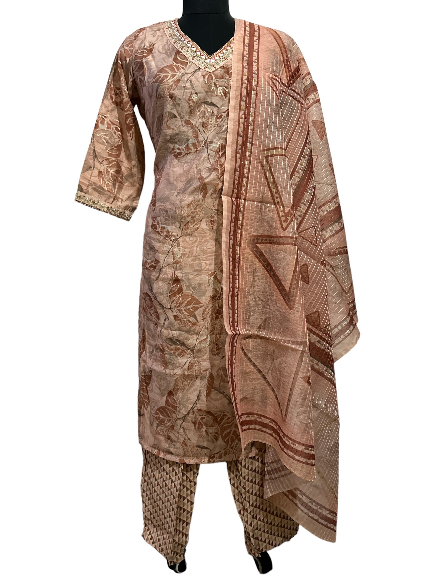 Stitched Muslin Brown Palazzo Suit