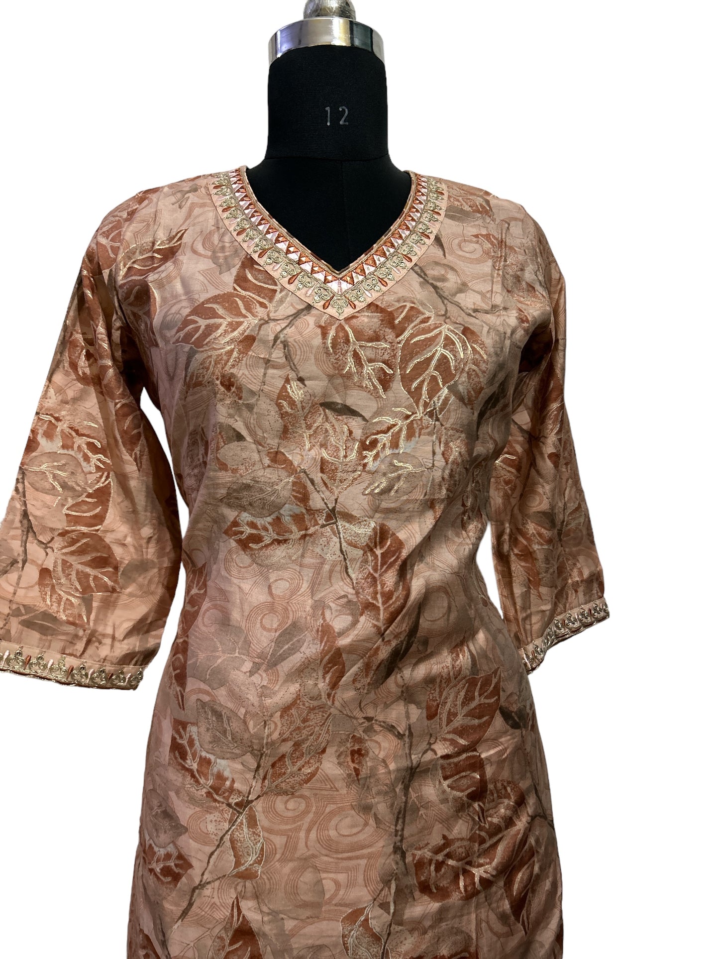 Stitched Muslin Brown Palazzo Suit