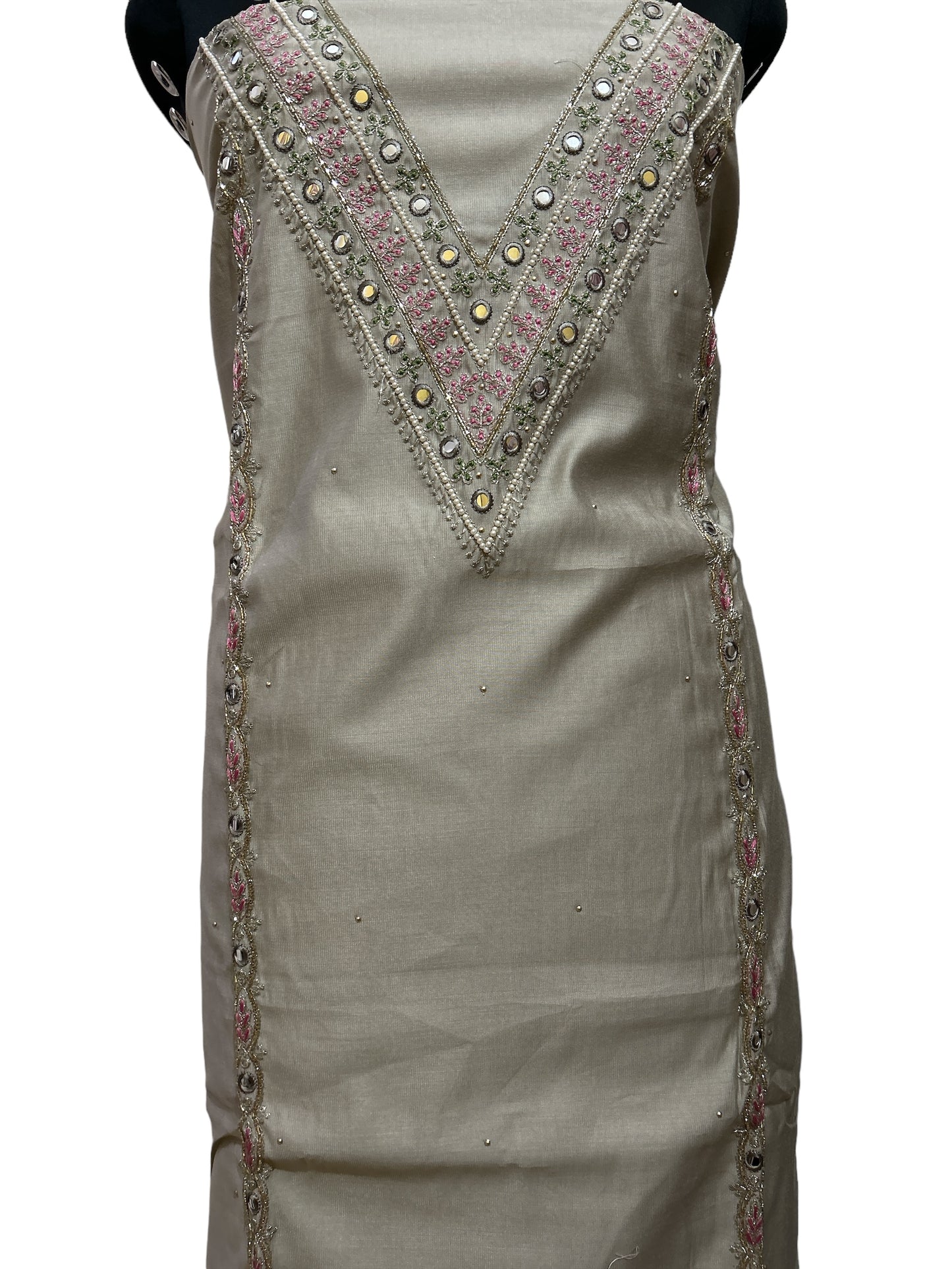 Grey & Pink Cotton Suit with Embroidered Dupatta