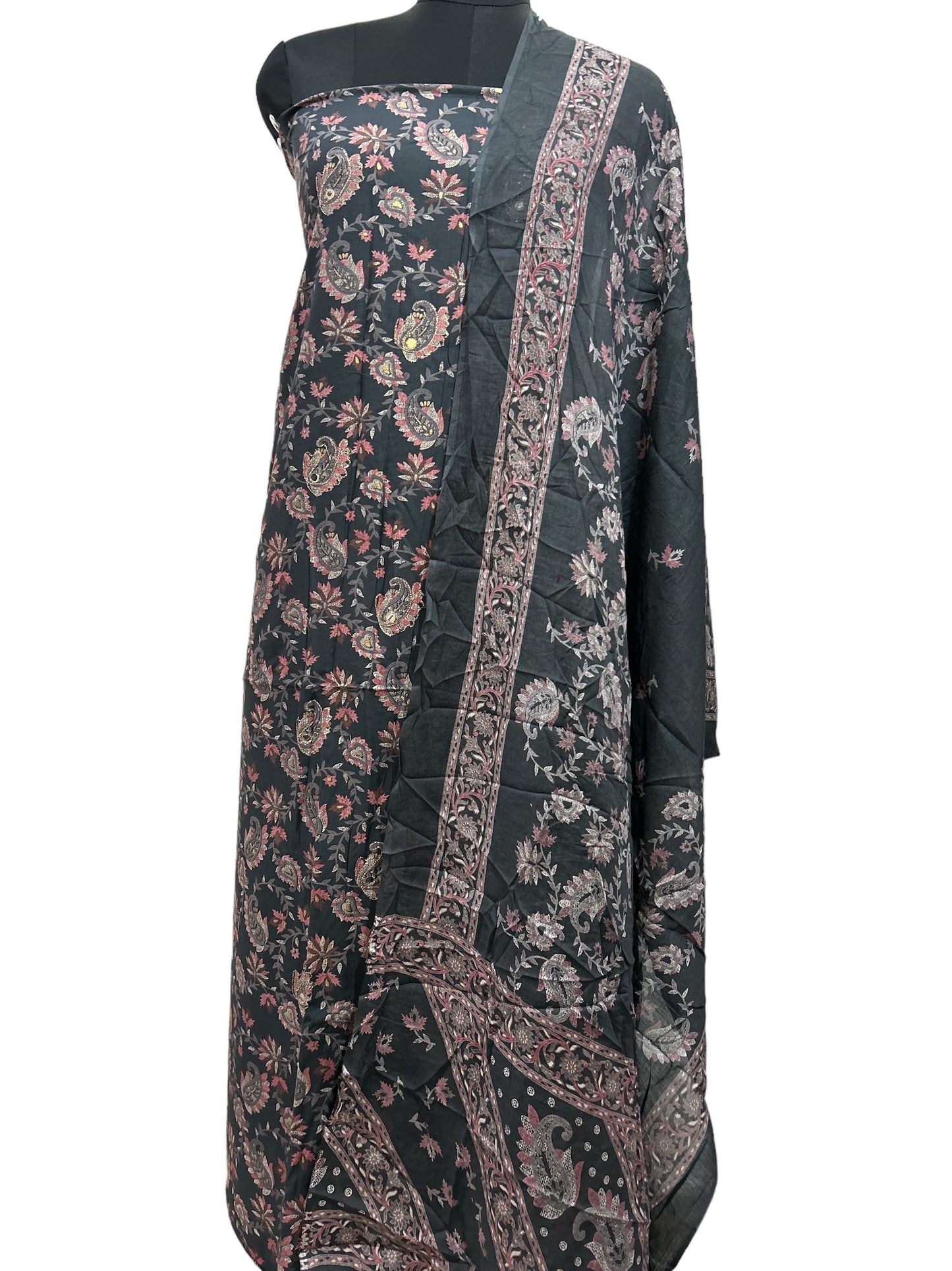 Rayon Grey Aari Embroidered Suit: Comfort Meets Elegance