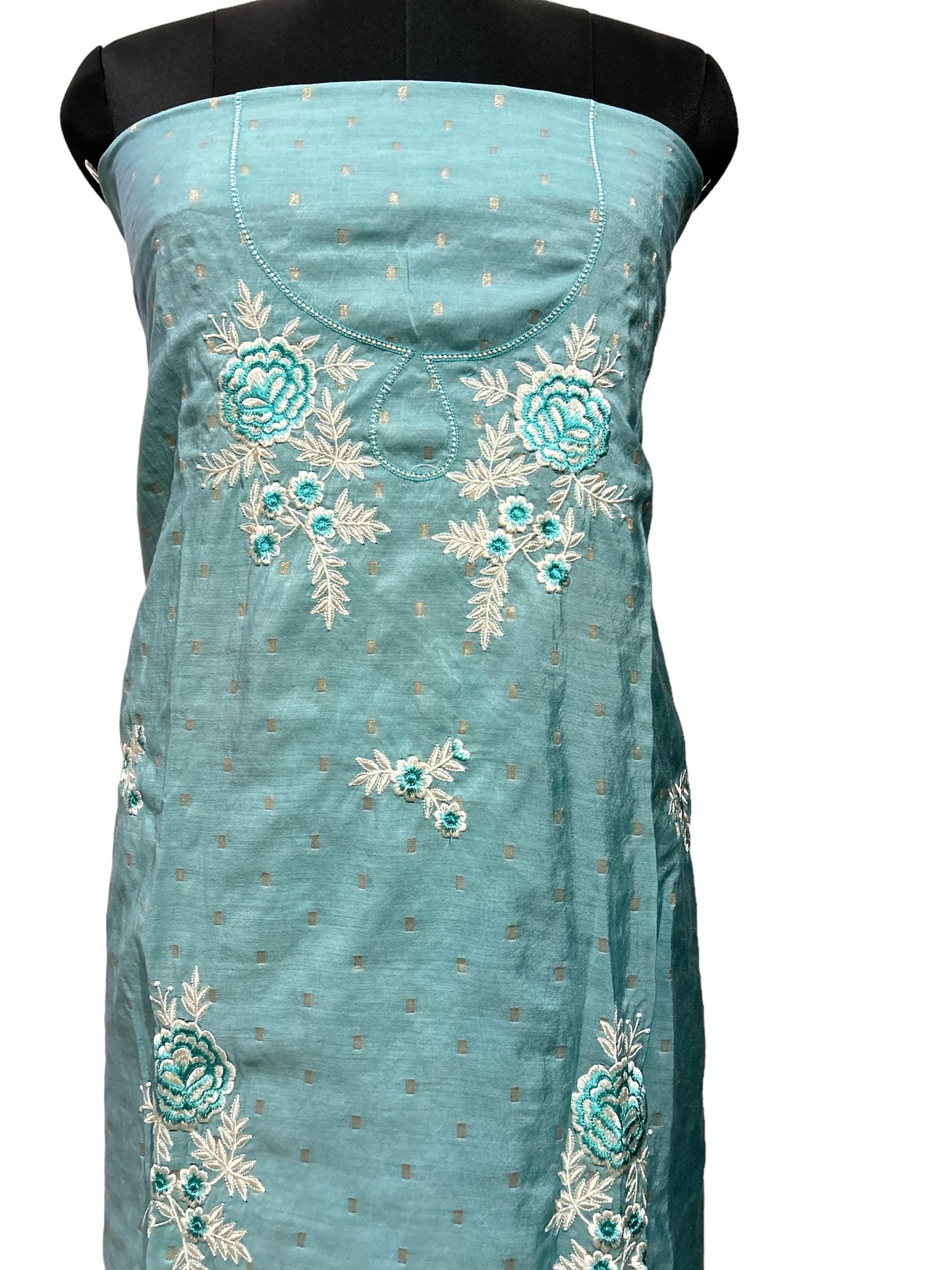 Sky Blue Chanderi Silk Suit: Embroidered Elegance with Viscose Comfort